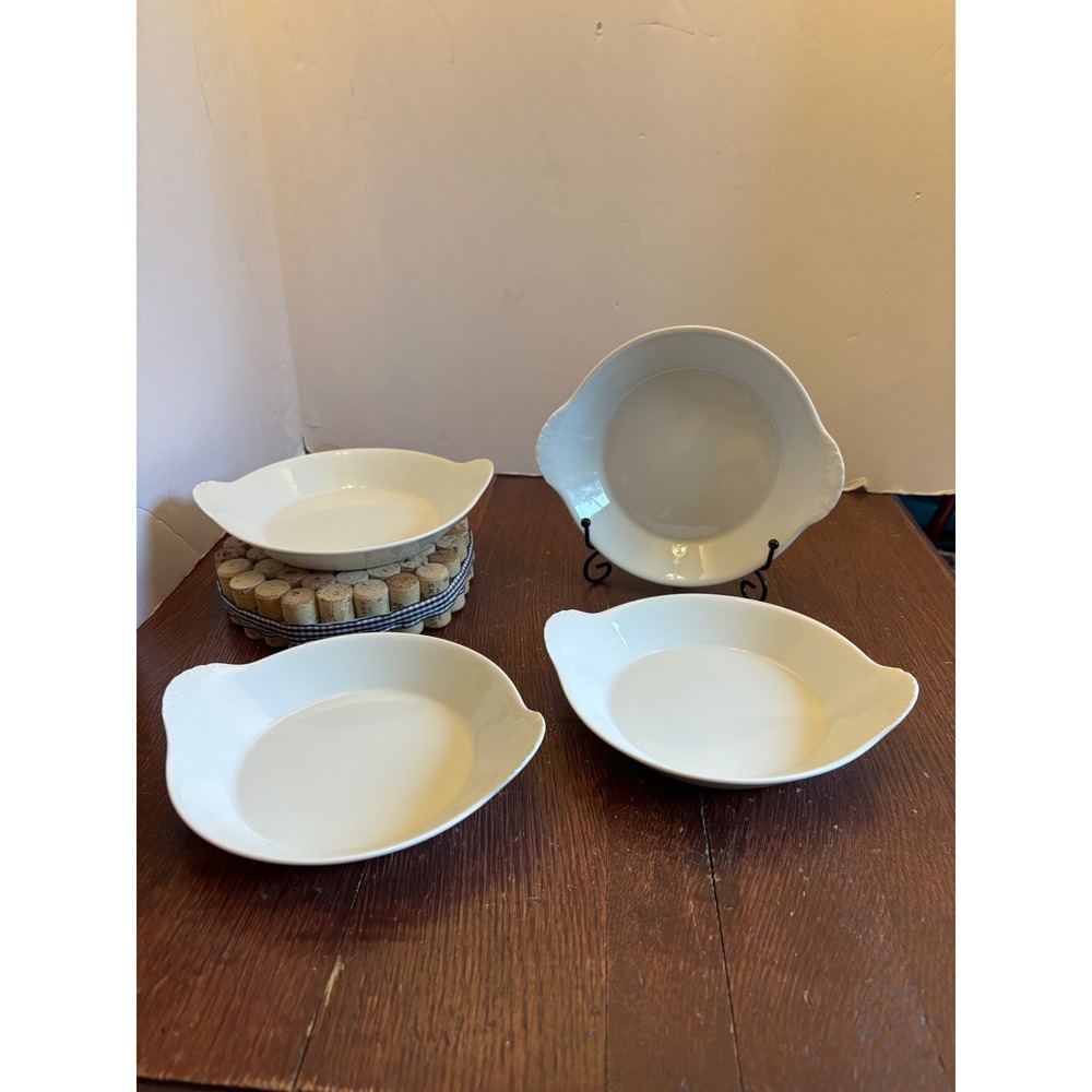 Apilco France White Porcelain Oval Gratin Dishes Set of 4 Individual Bakers 8in